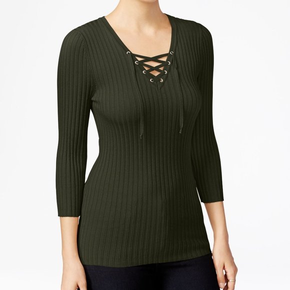 Iot Juniors Laceup Ribbed Sweater 